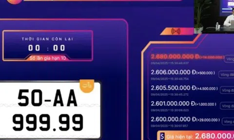 Biển số xe máy siêu đẹp 50AA-999.99 trúng đấu giá 2,68 tỷ đồng