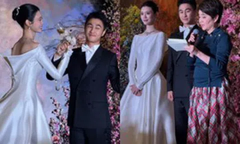 Hề Mộng Dao mặc lại váy cưới Dior trong tiệc cưới ở Macau, 'bà Tư' gia tộc vua sòng bạc công khai cảm ơn con dâu
