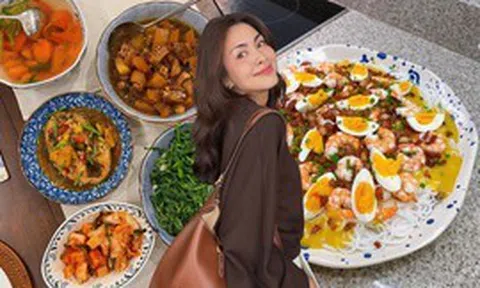 Mâm cơm nhà của nữ diễn viên nổi tiếng từng đạp xe giao cơm, nay làm dâu tỷ phú “vua hàng hiệu”